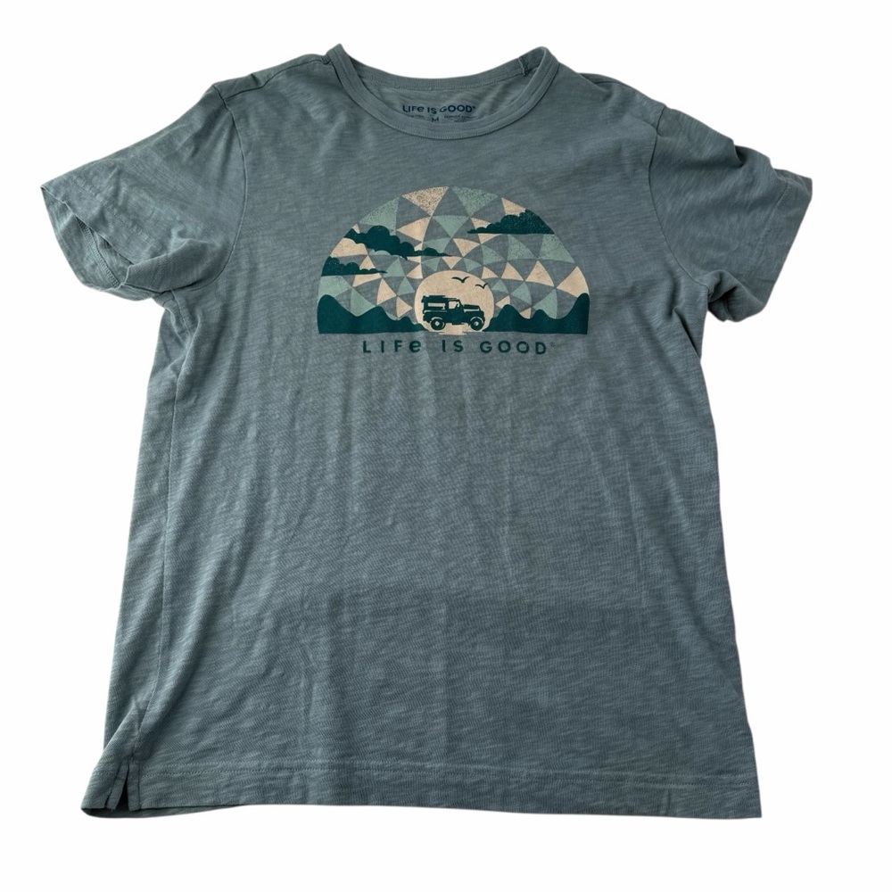 Life Is Good Teal Adventure Graphic Men's Casual T'Shirt Summer Size M